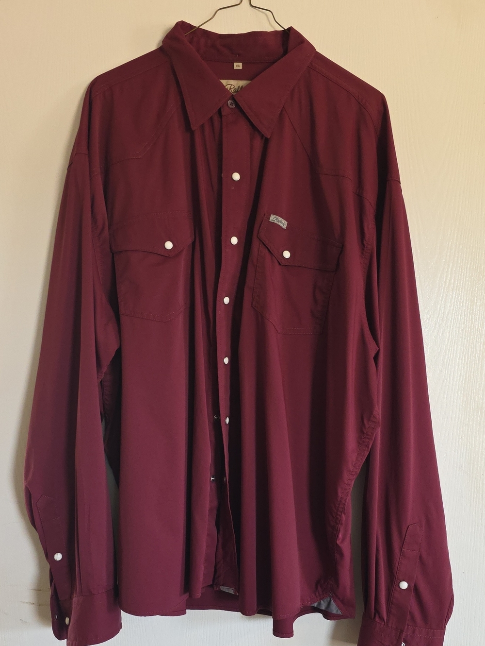 Men's Burgundy Long-Sleeve Casual Button-Down Shirt